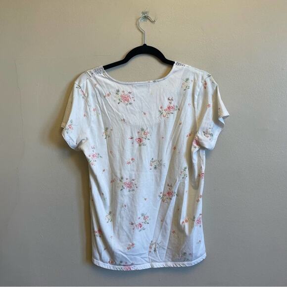 Oscar de la Renta M short sleeve t-shirt lace floral off-white - Picture 5 of 7